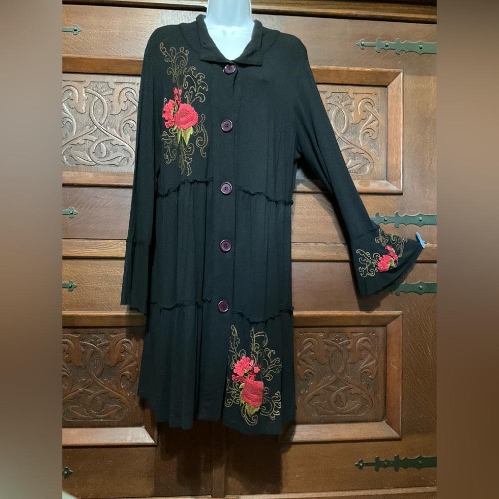 ATHLETA Black Jersey Dress w/Roses